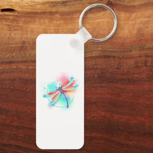Rode libel op waterverf achtergrond sleutelhanger (Achterkant)