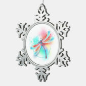 Rode libel op waterverf achtergrond tin sneeuwvlok ornament (Rechts)