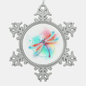 Rode libel op waterverf achtergrond tin sneeuwvlok ornament (Voorkant)
