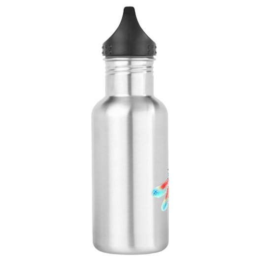 Rode libel op waterverf achtergrond waterfles  (Links)