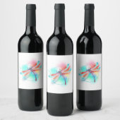 Rode libel op waterverf achtergrond wijn etiket (Flessen)