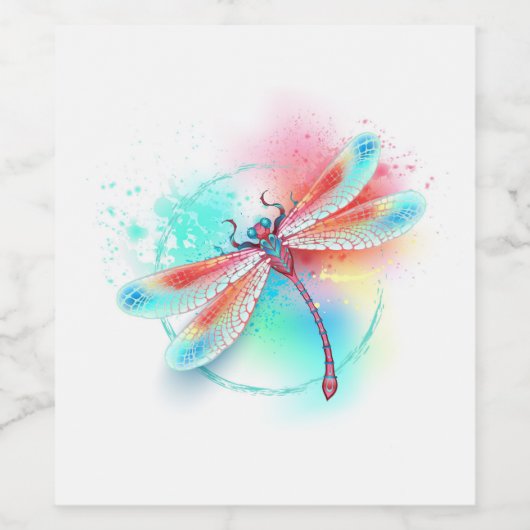 Rode libel op waterverf achtergrond wijn etiket (Enkel label)