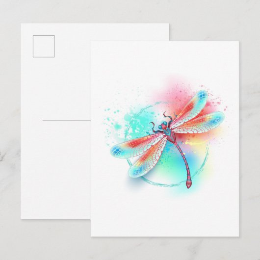 Rode libellen op waterverf achtergrond aankondigingskaart (Voorkant / Achterkant)