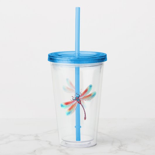 Rode libellen op waterverf achtergrond acryl drinkbeker (Voorkant)