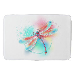 Rode libellen op waterverf achtergrond badmat