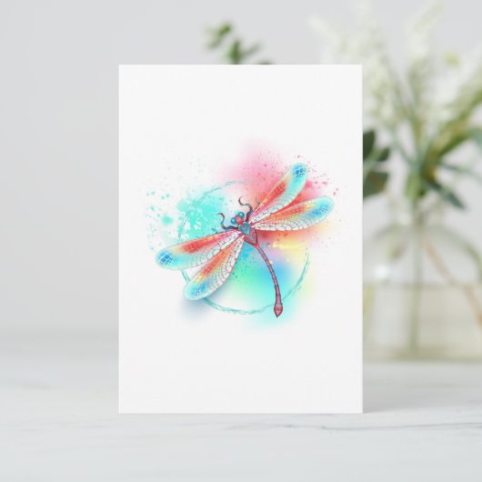 Rode libellen op waterverf achtergrond bedankkaart (Staand voorkant)
