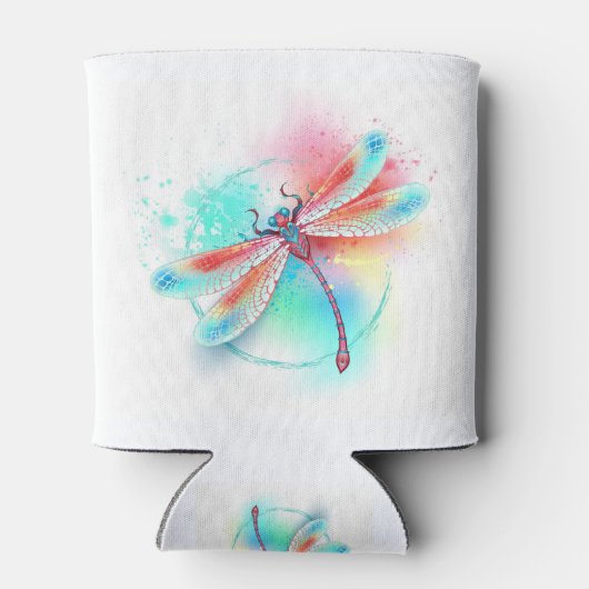 Rode libellen op waterverf achtergrond blikjeskoeler (Achterkant)