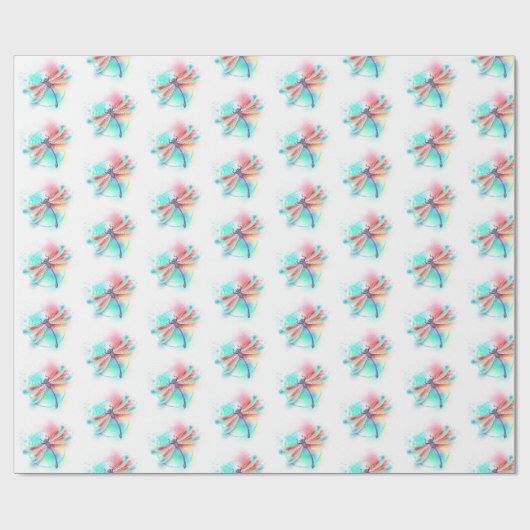 Rode libellen op waterverf achtergrond cadeaupapier (Vlak)