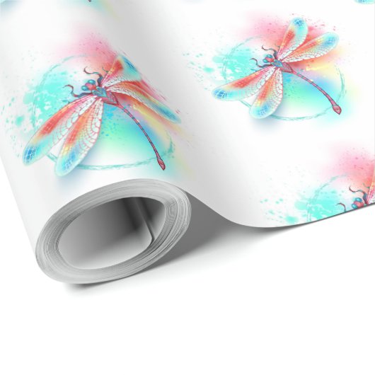 Rode libellen op waterverf achtergrond cadeaupapier (Rol Hoek)