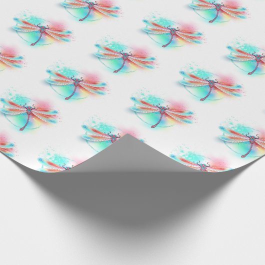 Rode libellen op waterverf achtergrond cadeaupapier (Hoek)