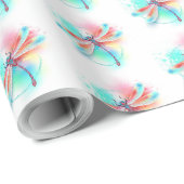 Rode libellen op waterverf achtergrond cadeaupapier (Rol Hoek)