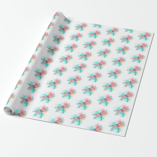 Rode libellen op waterverf achtergrond cadeaupapier (Uitgerold)