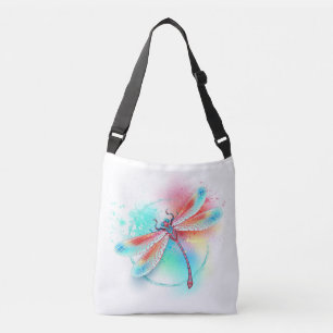 Rode libellen op waterverf achtergrond crossbody tas