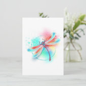 Rode libellen op waterverf achtergrond feestdagenkaart (Staand voorkant)