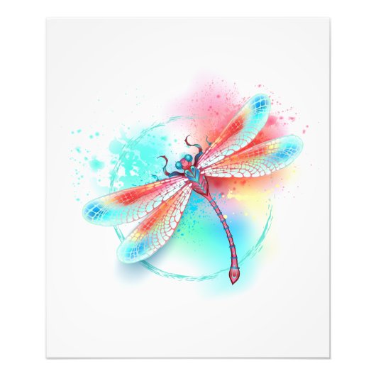 Rode libellen op waterverf achtergrond foto afdruk (Voorkant)