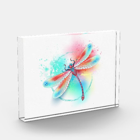 Rode libellen op waterverf achtergrond fotoblokken (Links)