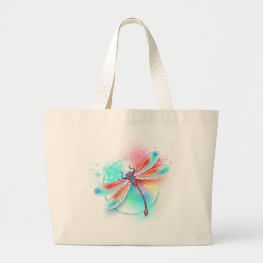 Rode libellen op waterverf achtergrond grote tote bag (Voorkant)