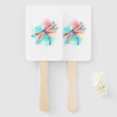 Rode libellen op waterverf achtergrond handwaaier (Voorkant en achterkant)