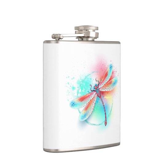 Rode libellen op waterverf achtergrond heupfles (Rechts)