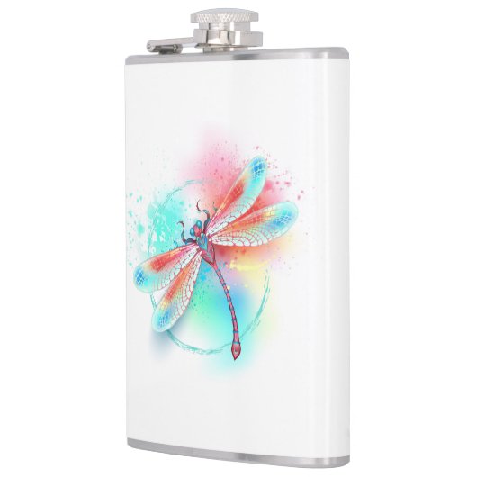 Rode libellen op waterverf achtergrond heupfles (Links)