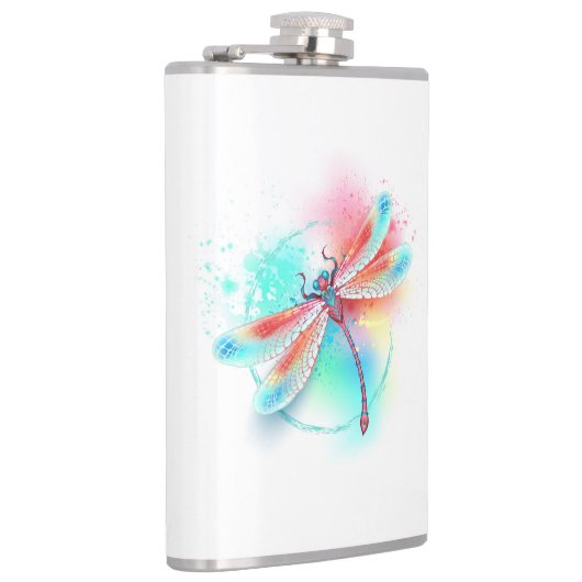 Rode libellen op waterverf achtergrond heupfles (Rechts)