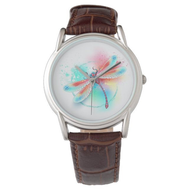 Rode libellen op waterverf achtergrond horloge (Voorkant)