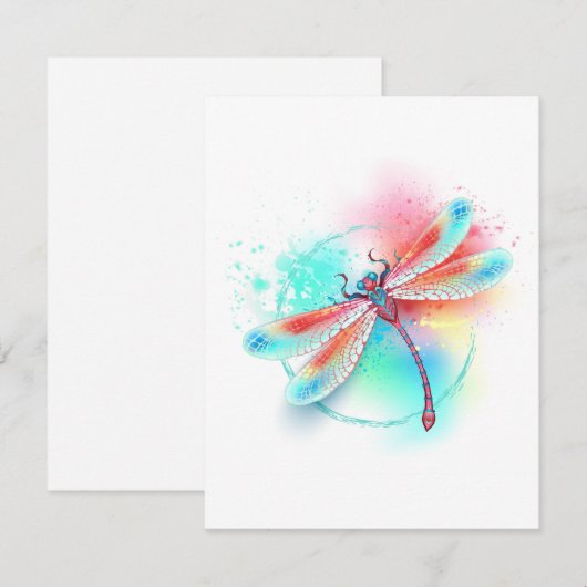 Rode libellen op waterverf achtergrond informatiekaartje (Voorkant / Achterkant)