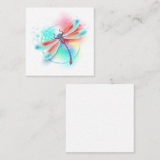 Rode libellen op waterverf achtergrond informatiekaartje (Voorkant / Achterkant)