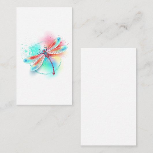 Rode libellen op waterverf achtergrond informatiekaartje (Voorkant / Achterkant)