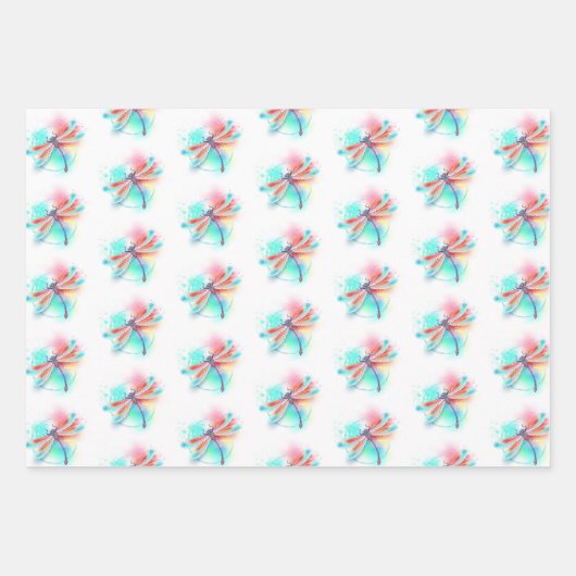 Rode libellen op waterverf achtergrond inpakpapier vel (Voorkant 3)