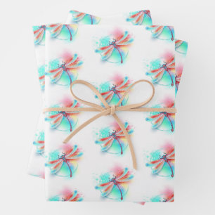 Rode libellen op waterverf achtergrond inpakpapier vel