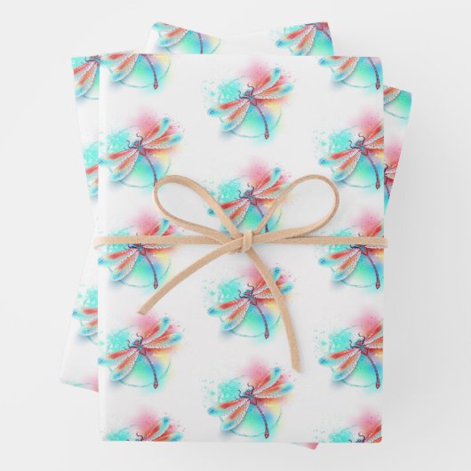 Rode libellen op waterverf achtergrond inpakpapier vel (In situ)