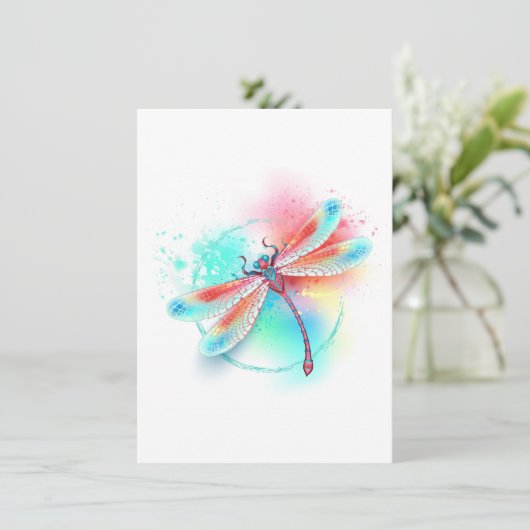 Rode libellen op waterverf achtergrond kaart (Staand voorkant)