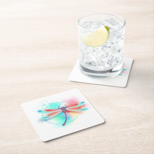 Rode libellen op waterverf achtergrond kartonnen onderzetters (Insitu)