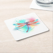 Rode libellen op waterverf achtergrond kartonnen onderzetters (Schuin)