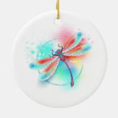 Rode libellen op waterverf achtergrond keramisch ornament (Achterkant)