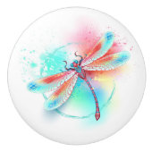 Rode libellen op waterverf achtergrond keramische knop (Voorkant)