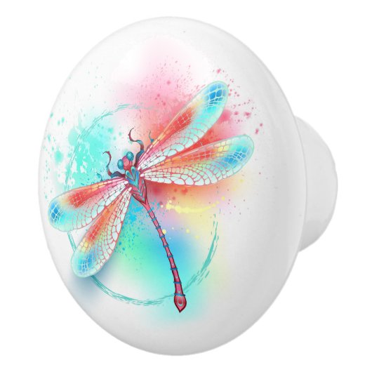 Rode libellen op waterverf achtergrond keramische knop (Rechts)