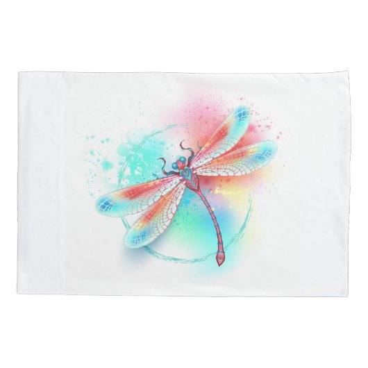 Rode libellen op waterverf achtergrond kussensloop (Achterkant)