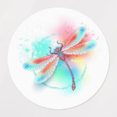 Rode libellen op waterverf achtergrond labels (Design 2)