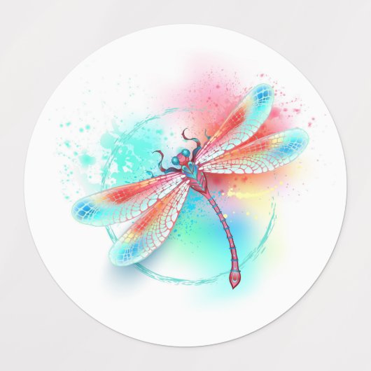 Rode libellen op waterverf achtergrond labels (Design 1)
