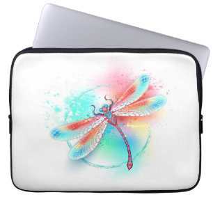 Rode libellen op waterverf achtergrond laptop sleeve
