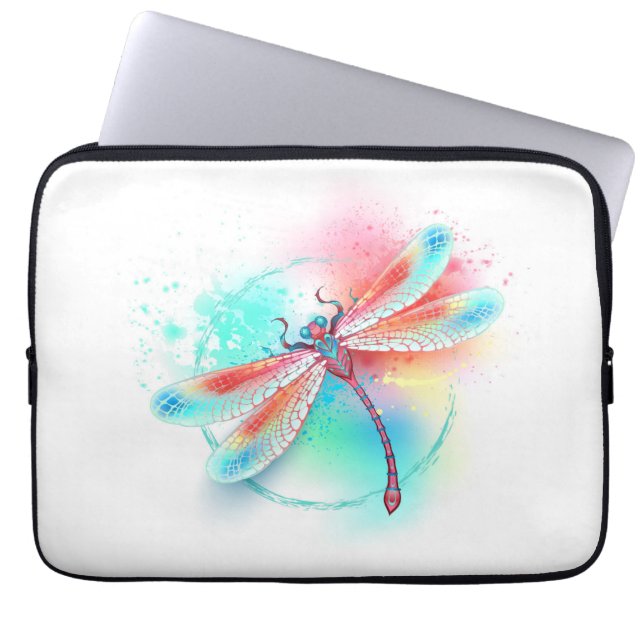 Rode libellen op waterverf achtergrond laptop sleeve (Voorkant)