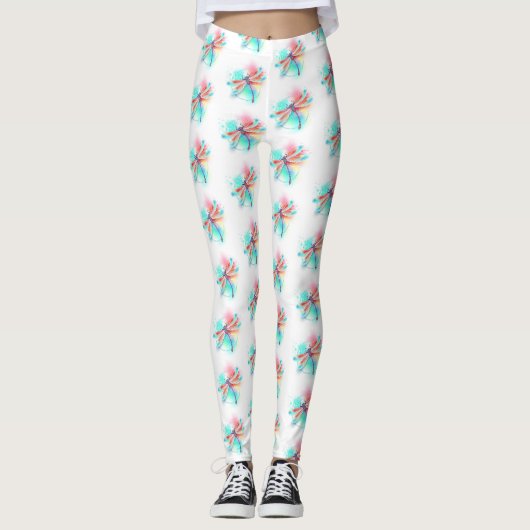 Rode libellen op waterverf achtergrond leggings (Voorkant)