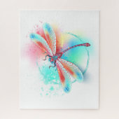 Rode libellen op waterverf achtergrond legpuzzel (Verticaal)