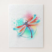 Rode libellen op waterverf achtergrond legpuzzel (Verticaal)