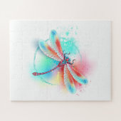 Rode libellen op waterverf achtergrond legpuzzel (Horizontaal)