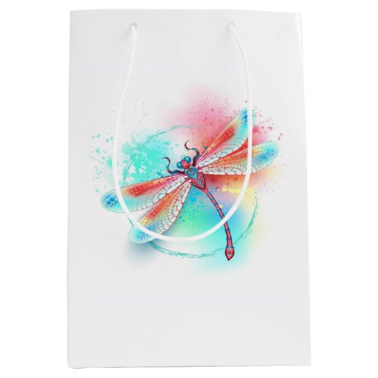 Rode libellen op waterverf achtergrond medium cadeauzakje (Voorkant)