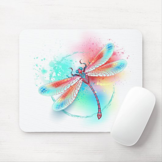 Rode libellen op waterverf achtergrond muismat (Met muis)