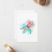 Rode libellen op waterverf achtergrond notitiekaartje (Voorkant / Achterkant in situ)